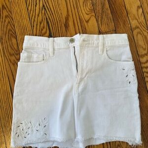 White Frame Denim Mini Skirt with Cutout Detail